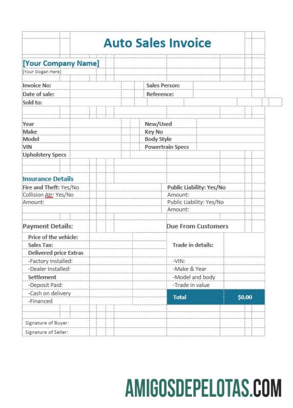 realista Modelo de fatura de vendas de automóveis